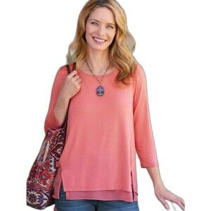 Soft Surroundings Marique Coral Rayon hi low asymmetrical hem tunic top. M. NWT
